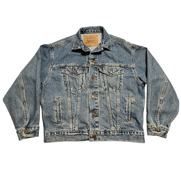 Vtg LEVIS Made in USA Denim Blue Cotton Trucker Jacket Style 57510 Size L 16/18 - Picture 1 of 8